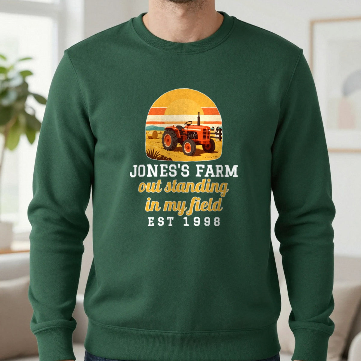 Personalised Farm T-Shirt & Sweatshirt Sweatshirt in Forest Green, worn, our photo