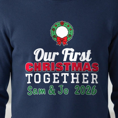 Personalised Our First Christmas Together Jumper & T-Shirt print close-up, our photo