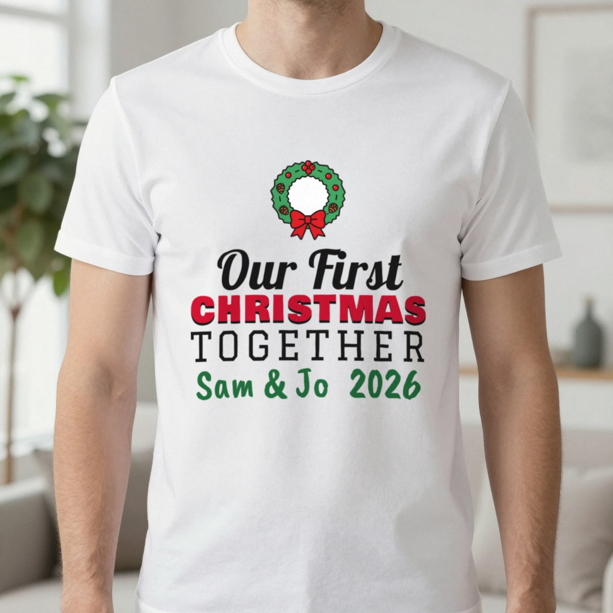 Personalised Our First Christmas Together Jumper & T-Shirt T-Shirt in White, worn, our photo