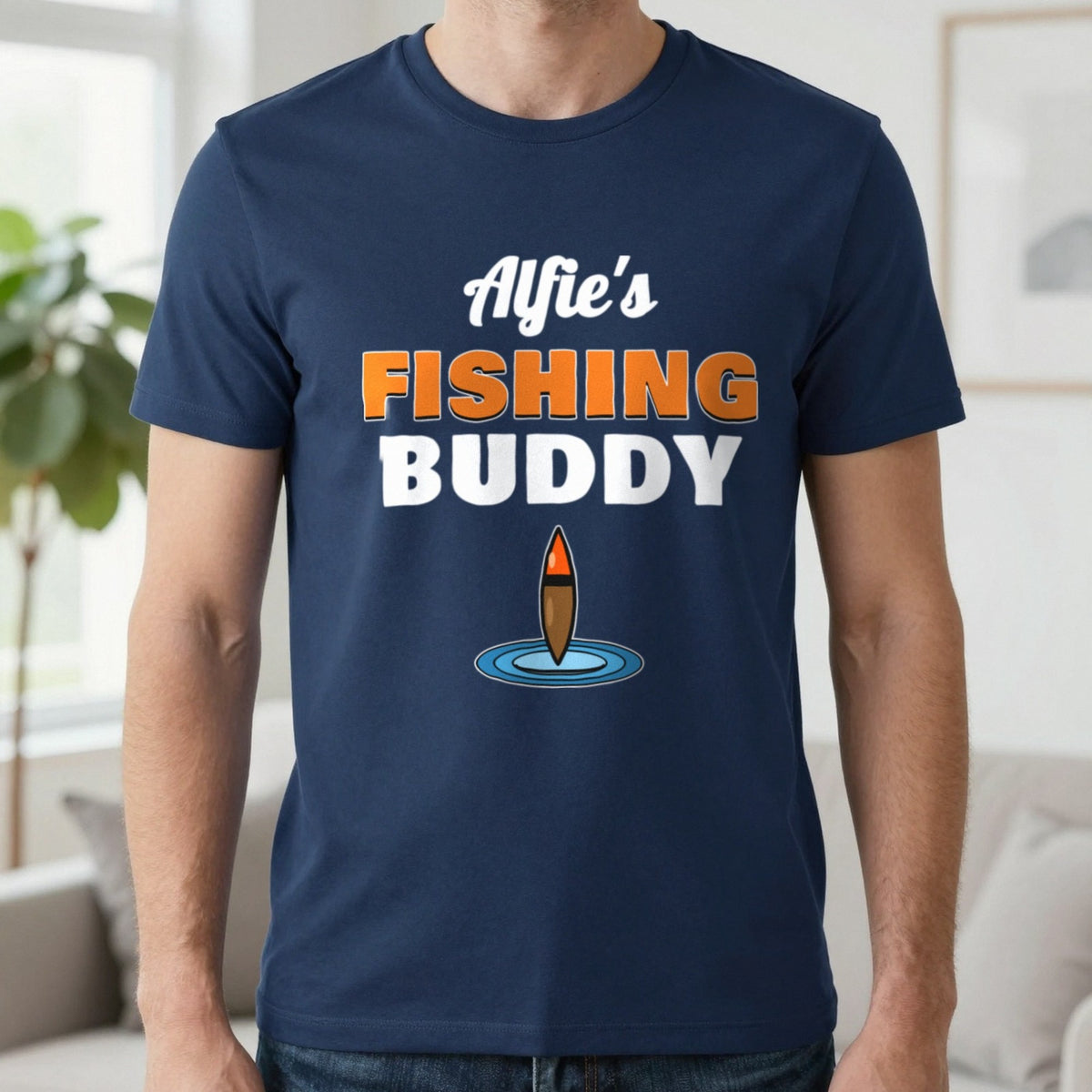 Personalised Fishing Buddy T-Shirt & Sweatshirt T-Shirt in Navy, worn, our photo