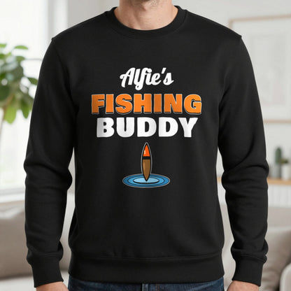 Personalised Fishing Buddy T-Shirt & Sweatshirt Sweatshirt in Black, worn, our photo