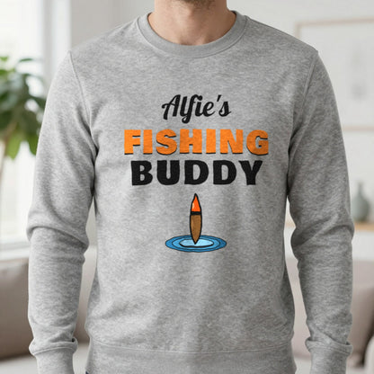 Personalised Fishing Buddy T-Shirt & Sweatshirt Sweatshirt in Sport Grey, worn, our photo