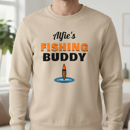 Personalised Fishing Buddy T-Shirt & Sweatshirt Sweatshirt in Sand, worn, our photo