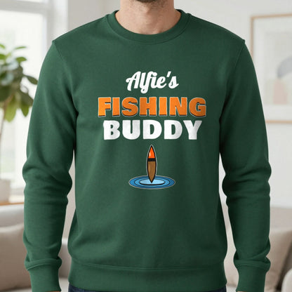 Personalised Fishing Buddy T-Shirt & Sweatshirt Sweatshirt in Forest Green, worn, our photo