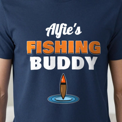 Personalised Fishing Buddy T-Shirt & Sweatshirt print close-up, our photo