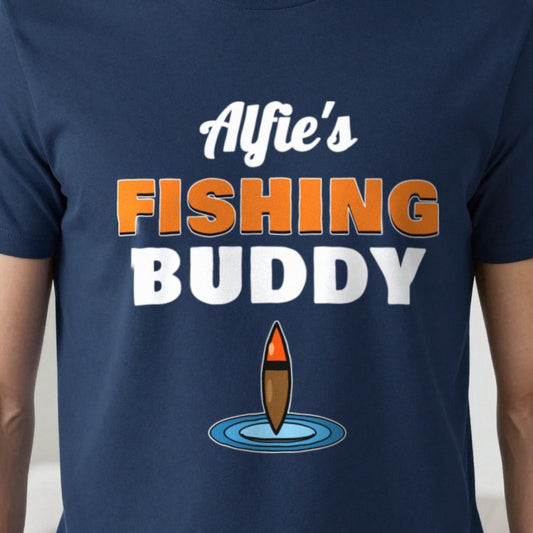 Personalised Fishing Buddy T-Shirt & Sweatshirt print close-up, our photo