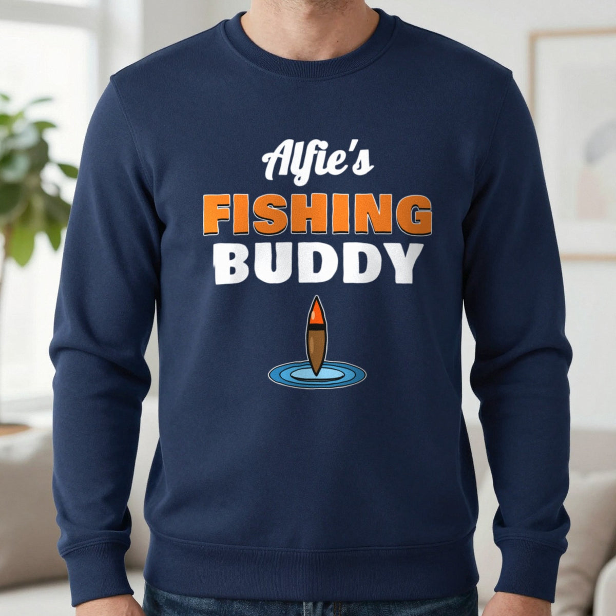 Personalised Fishing Buddy T-Shirt & Sweatshirt Sweatshirt in Navy, worn, our photo