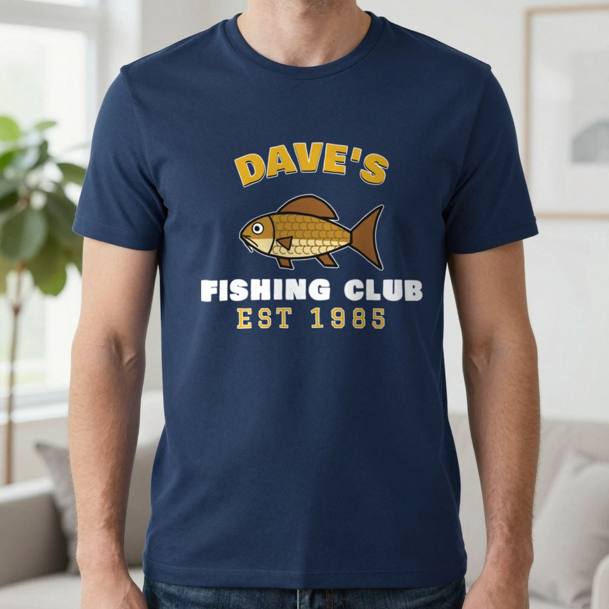 Personalised Fishing Club T-Shirt & Sweatshirt T-Shirt in Navy, worn, our photo