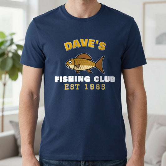 Personalised Fishing Club T-Shirt & Sweatshirt T-Shirt in Navy, worn, our photo