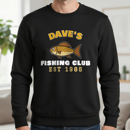 Personalised Fishing Club T-Shirt & Sweatshirt Sweatshirt in Black, worn, our photo