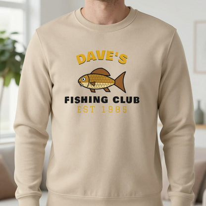 Personalised Fishing Club T-Shirt & Sweatshirt Sweatshirt in Sand, worn, our photo
