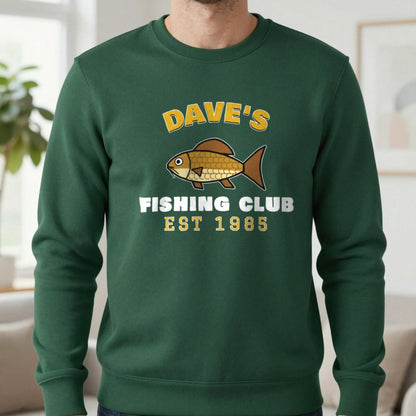 Personalised Fishing Club T-Shirt & Sweatshirt Sweatshirt in Forest Green, worn, our photo