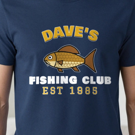 Personalised Fishing Club T-Shirt & Sweatshirt print close-up, our photo