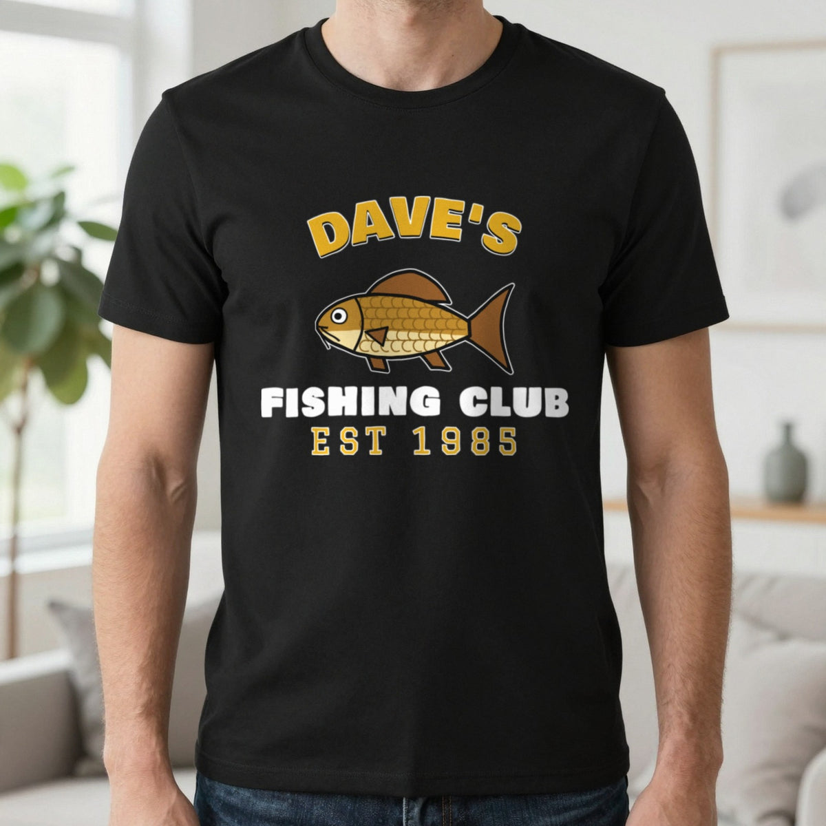 Personalised Fishing Club T-Shirt & Sweatshirt T-Shirt in Black, worn, our photo