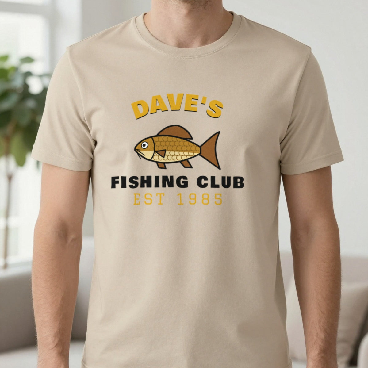 Personalised Fishing Club T-Shirt & Sweatshirt T-Shirt in Sand, worn, our photo