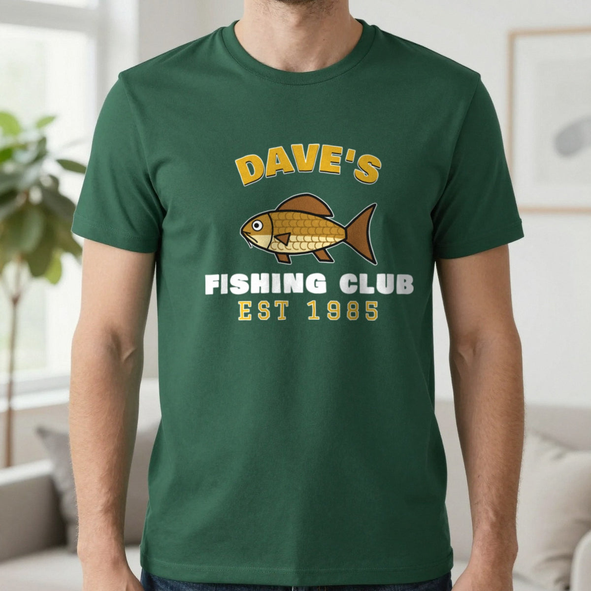 Personalised Fishing Club T-Shirt & Sweatshirt T-Shirt in Forest Green, worn, our photo