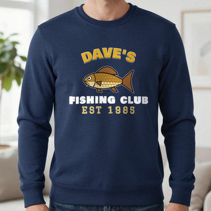 Personalised Fishing Club T-Shirt & Sweatshirt Sweatshirt in Navy, worn, our photo