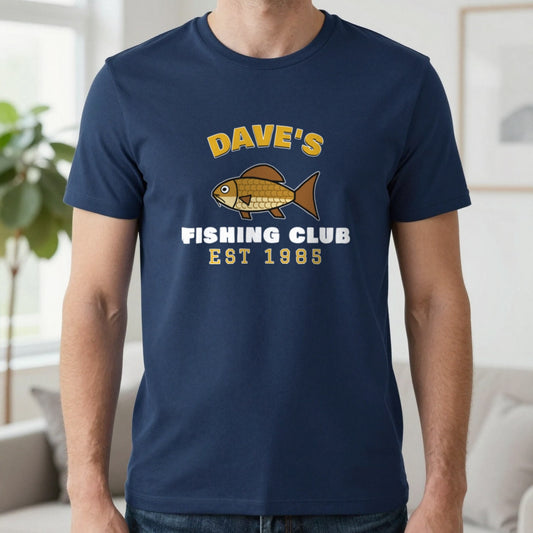 Personalised Fishing Club T-Shirt & Sweatshirt T-Shirt in Navy, worn, our photo