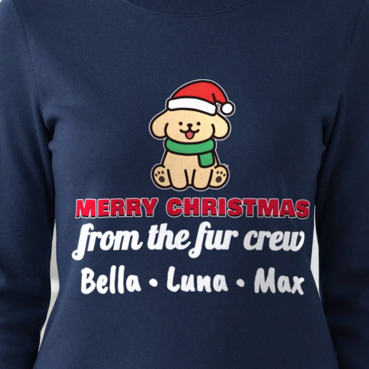 Personalised Fur Crew Christmas Jumper & T-Shirt print close-up, our photo