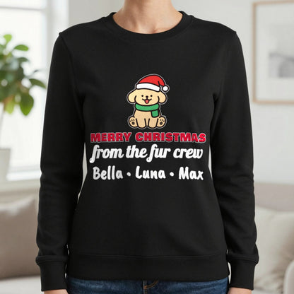 Personalised Fur Crew Christmas Jumper & T-Shirt Sweatshirt in Black, worn, our photo