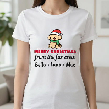 Personalised Fur Crew Christmas Jumper & T-Shirt T-Shirt in White, worn, our photo