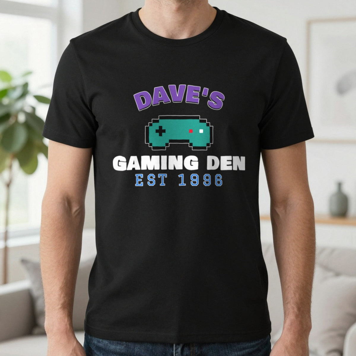 Personalised Gaming Den T-Shirt & Sweatshirt T-Shirt in Black, worn, our photo