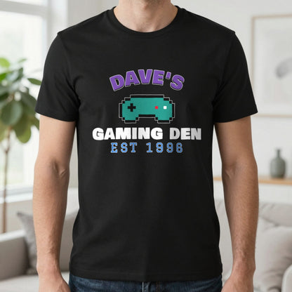 Personalised Gaming Den T-Shirt & Sweatshirt T-Shirt in Black, worn, our photo