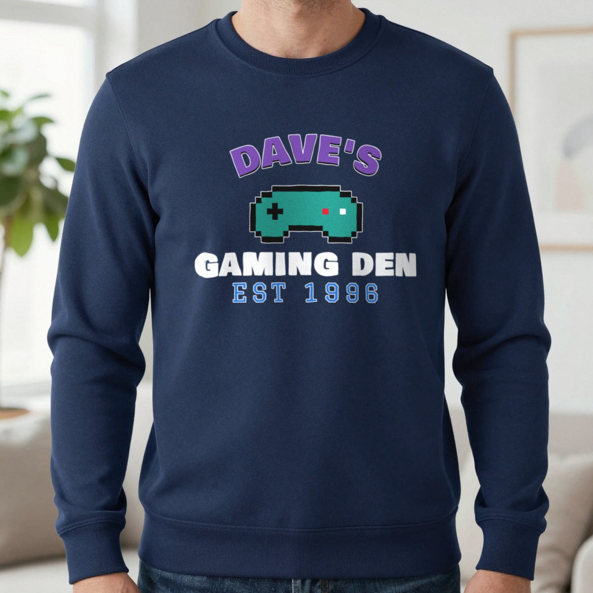 Personalised Gaming Den T-Shirt & Sweatshirt Sweatshirt in Navy, worn, our photo