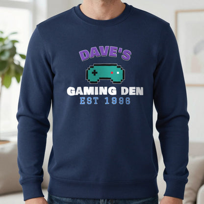 Personalised Gaming Den T-Shirt & Sweatshirt Sweatshirt in Navy, worn, our photo