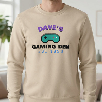 Personalised Gaming Den T-Shirt & Sweatshirt Sweatshirt in Sand, worn, our photo