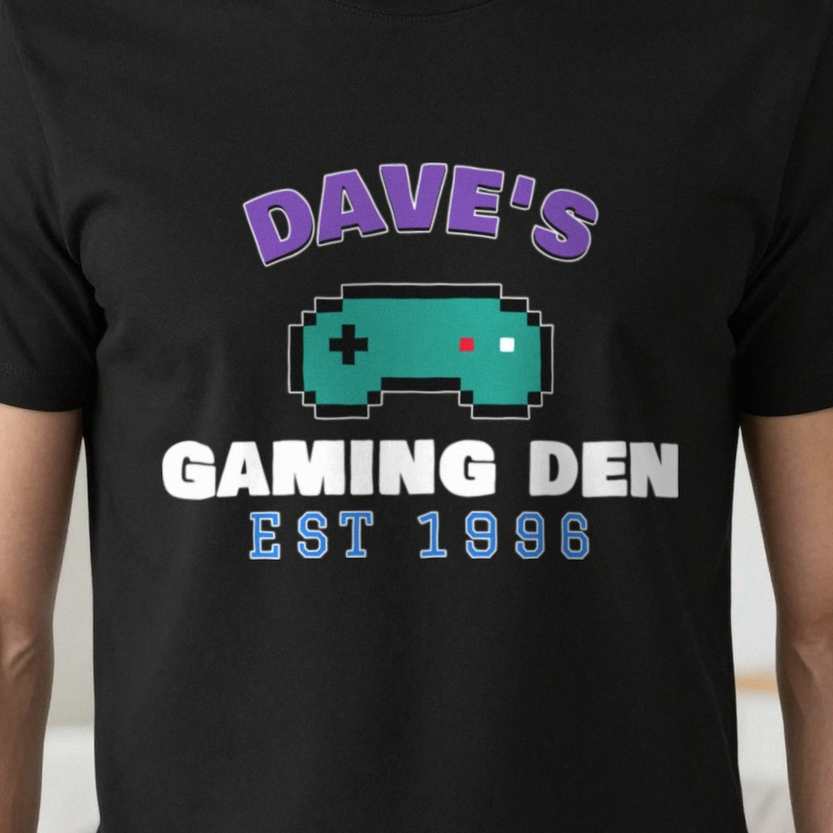 Personalised Gaming Den T-Shirt & Sweatshirt print close-up, our photo