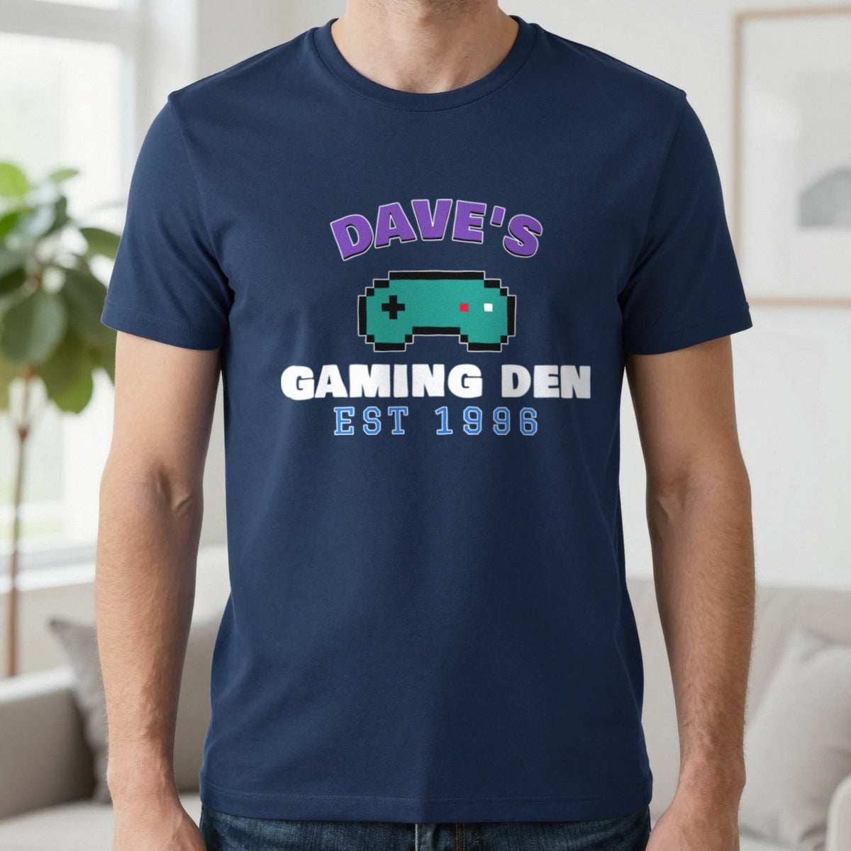 Personalised Gaming Den T-Shirt & Sweatshirt T-Shirt in Navy, worn, our photo