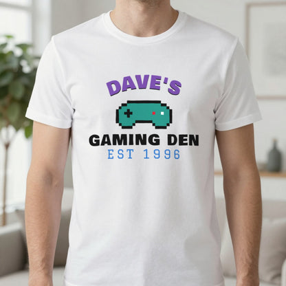 Personalised Gaming Den T-Shirt & Sweatshirt T-Shirt in White, worn, our photo