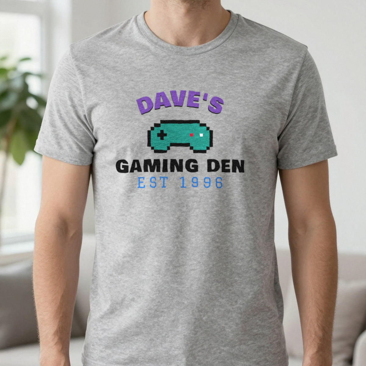 Personalised Gaming Den T-Shirt & Sweatshirt T-Shirt in Sport Grey, worn, our photo