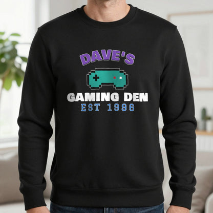 Personalised Gaming Den T-Shirt & Sweatshirt Sweatshirt in Black, worn, our photo