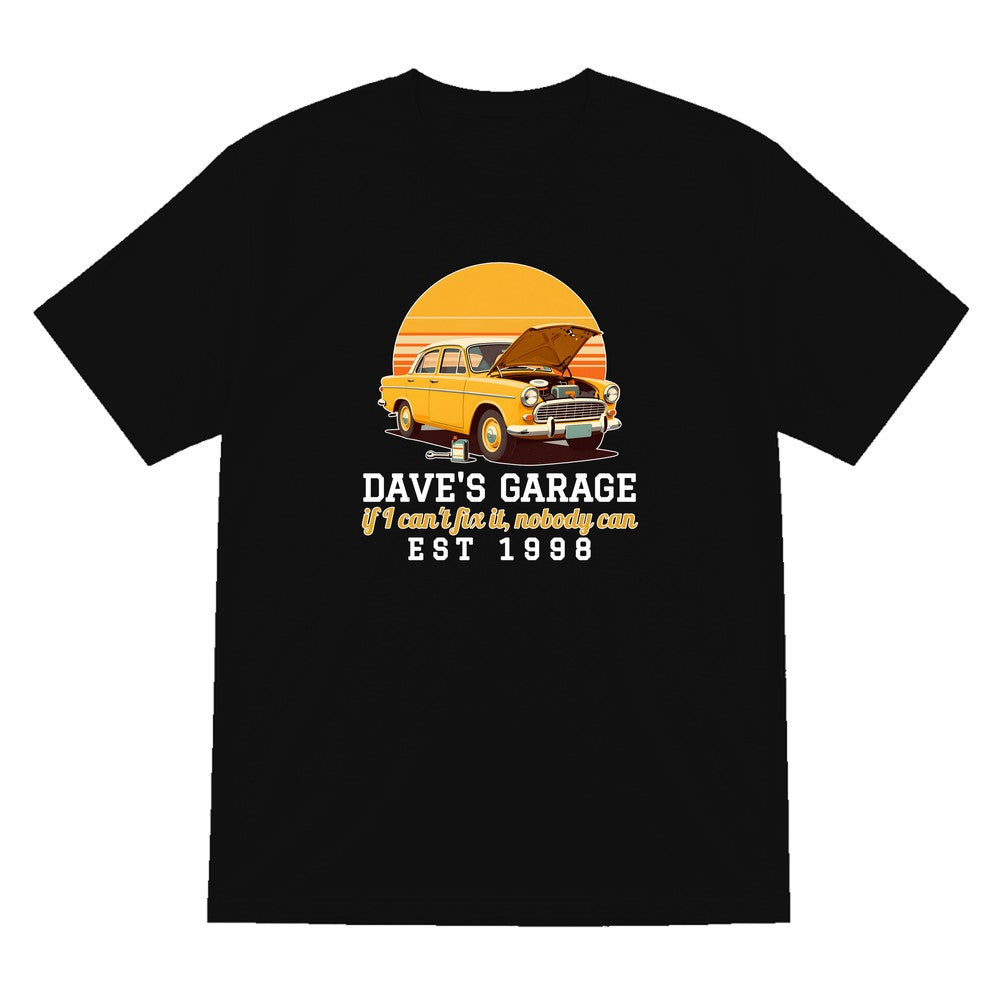 Personalised Garage T-Shirt & Sweatshirt laid flat