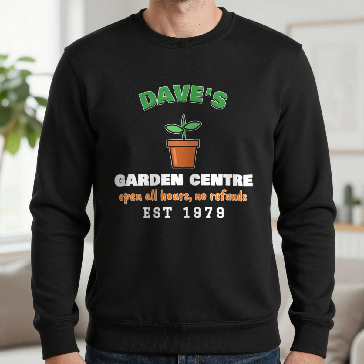 Personalised Garden Centre T-Shirt & Sweatshirt Sweatshirt in Black, worn, our photo