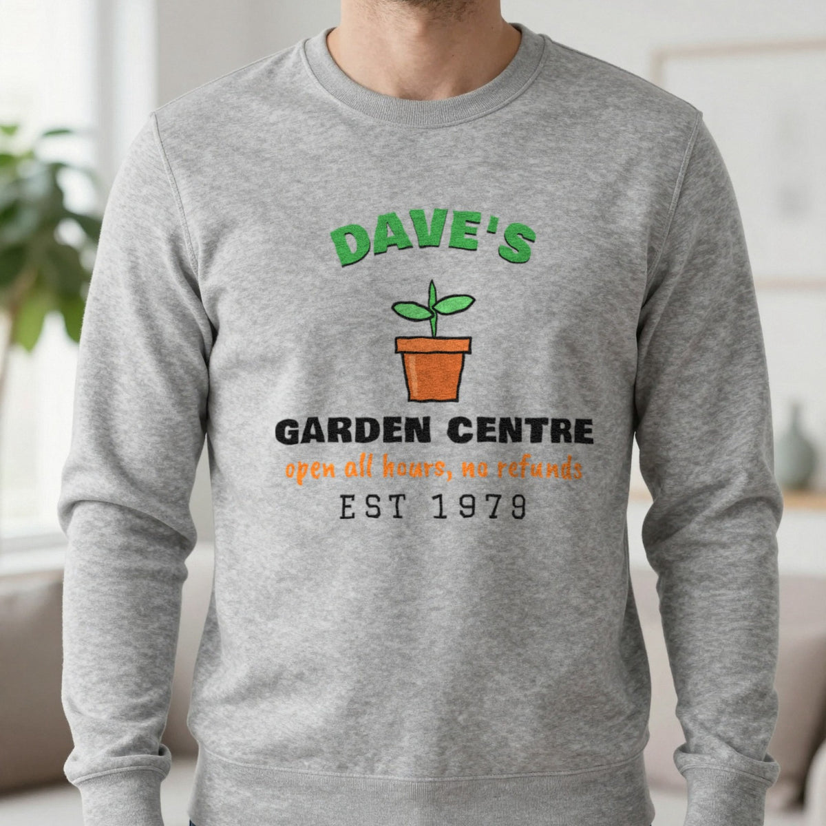 Personalised Garden Centre T-Shirt & Sweatshirt Sweatshirt in Sport Grey, worn, our photo