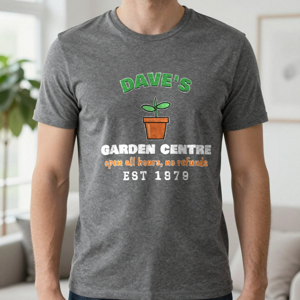 Personalised Garden Centre T-Shirt & Sweatshirt T-Shirt in Charcoal, worn, our photo