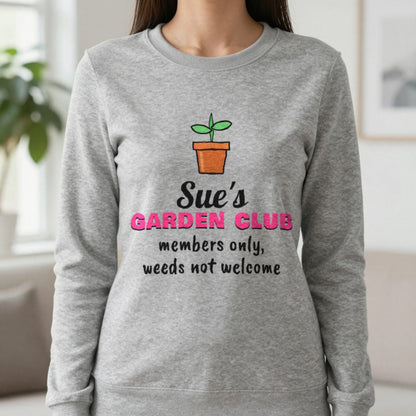 Personalised Garden Club T-Shirt & Sweatshirt Sweatshirt in Sport Grey, worn, our photo