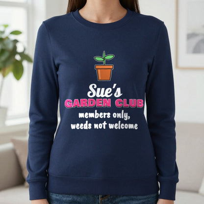 Personalised Garden Club T-Shirt & Sweatshirt Sweatshirt in Navy, worn, our photo