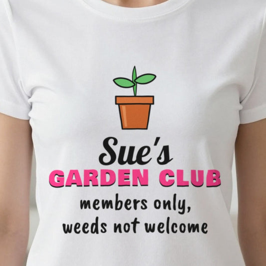 Personalised Garden Club T-Shirt & Sweatshirt print close-up, our photo