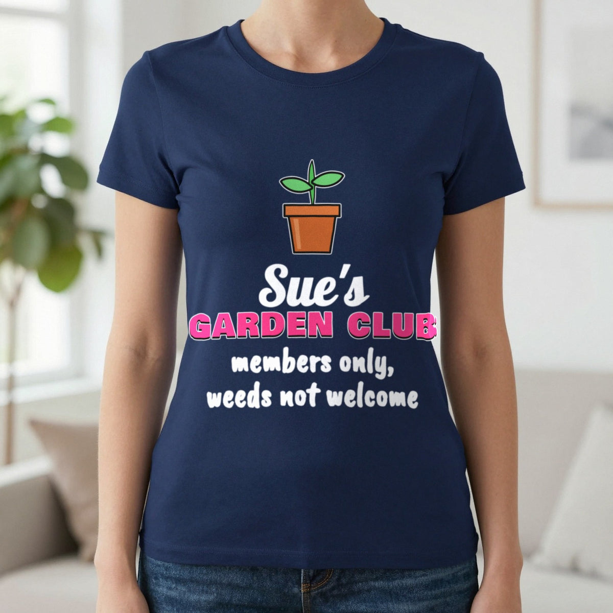 Personalised Garden Club T-Shirt & Sweatshirt T-Shirt in Navy, worn, our photo