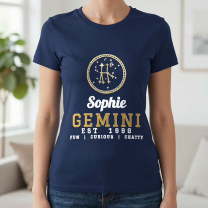 Personalised Gemini T-Shirt & Sweatshirt T-Shirt in Navy, worn, our photo