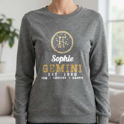 Personalised Gemini T-Shirt & Sweatshirt Sweatshirt in Charcoal, worn, our photo