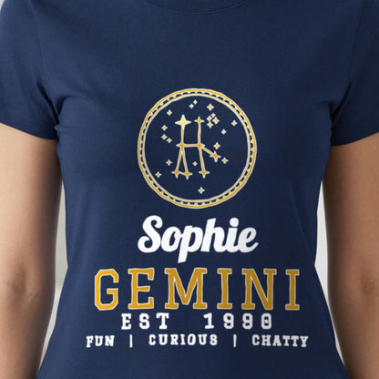 Personalised Gemini T-Shirt & Sweatshirt print close-up, our photo
