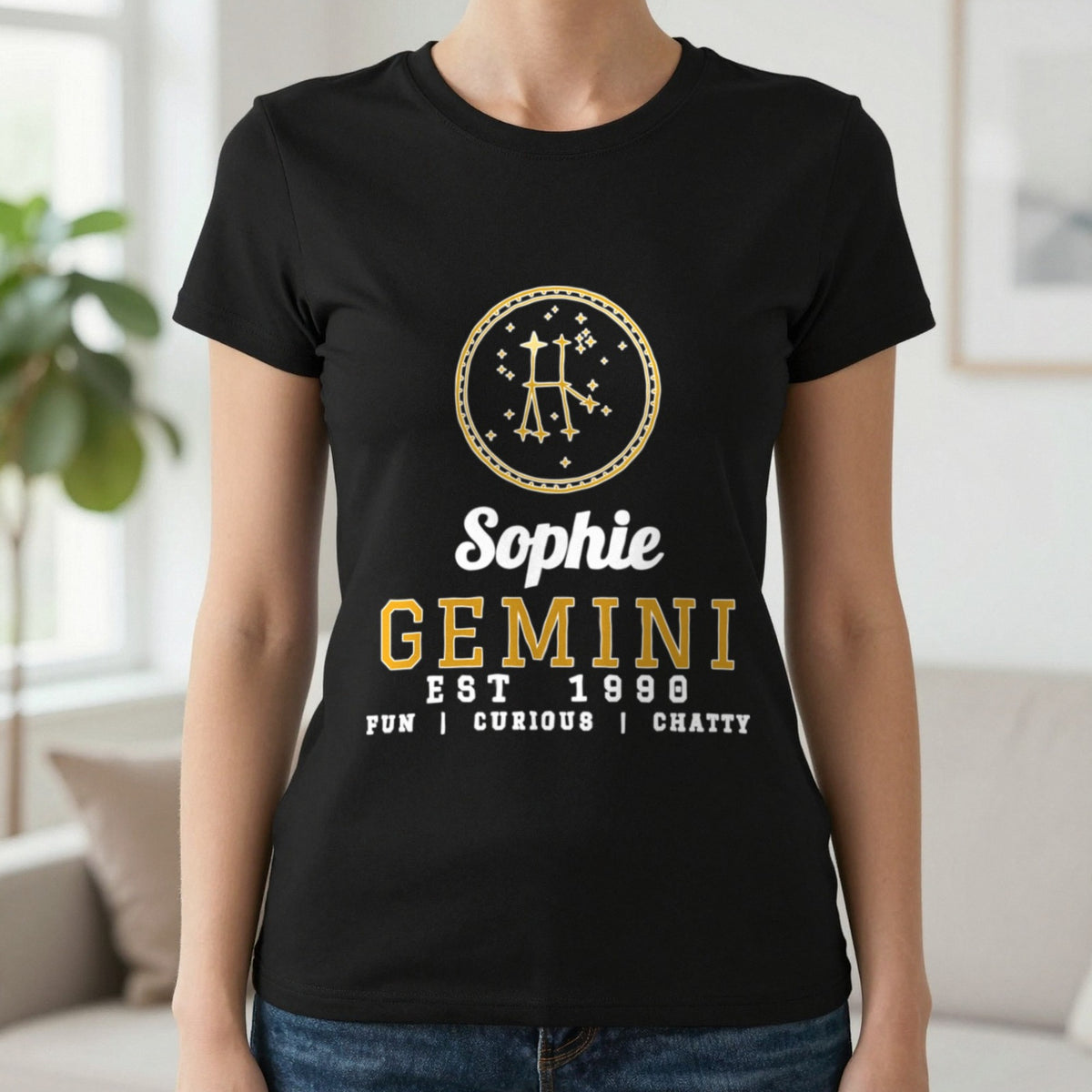 Personalised Gemini T-Shirt & Sweatshirt T-Shirt in Black, worn, our photo