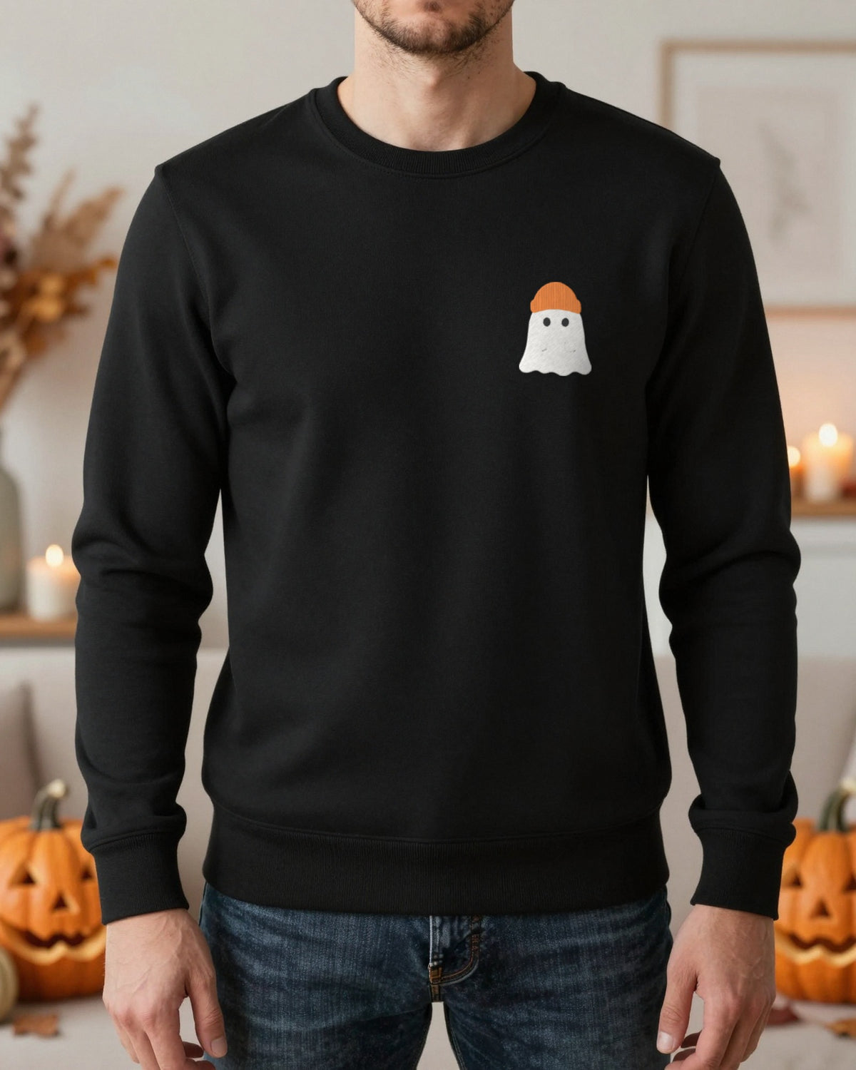 Personalised Ghost Embroidered Sweatshirt worn