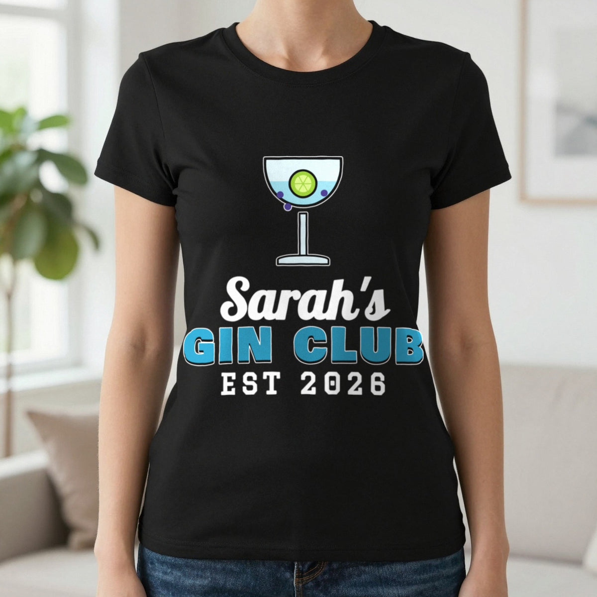 Personalised Gin Club T-Shirt & Sweatshirt T-Shirt in Black, worn, our photo