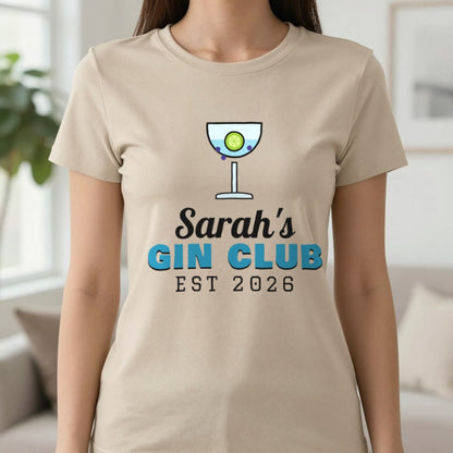 Personalised Gin Club T-Shirt & Sweatshirt T-Shirt in Sand, worn, our photo